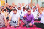 Members of Jammu and Kashmir Patwar association protest for their demands in Jammu