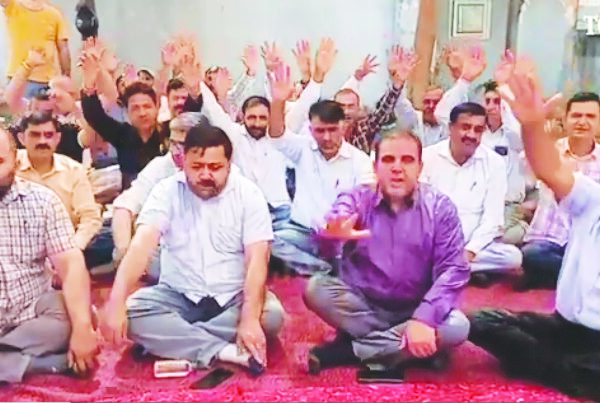 Members of Jammu and Kashmir Patwar association protest for their demands in Jammu