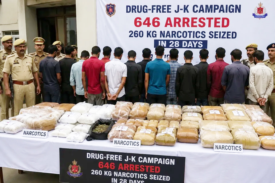 Drug-free J-K campaign: 646 arrested, 260 kg narcotics seized in 28 days Drug-free J-K campaign: 646 arrested, 260 kg narcotics seized in 28 days