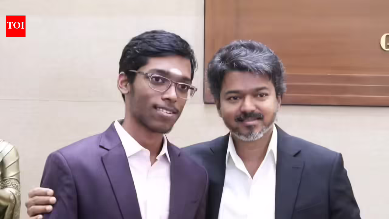 Watch: Rs 50 lakh reward! Tamil Nadu CM Vijay plays chess with Norway Chess champion R Praggnanandhaa | Chess News