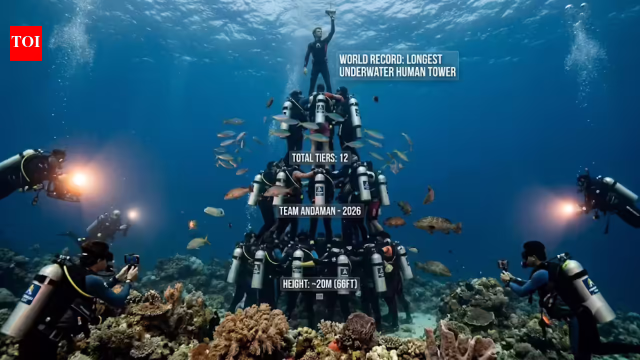 Andaman Islands make history with a 73-foot underwater human tower, setting a Guinness World Record | World News Andaman Islands make history with a 73-foot underwater human tower, setting a Guinness World Record | World News