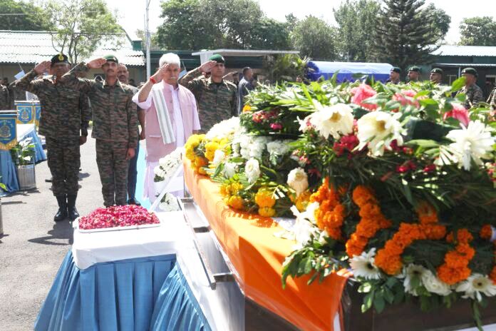 LG Sinha pays rich tributes to martyred Army Officer Lt Beereshwar Goswami LG Sinha pays rich tributes to martyred Army Officer Lt Beereshwar Goswami