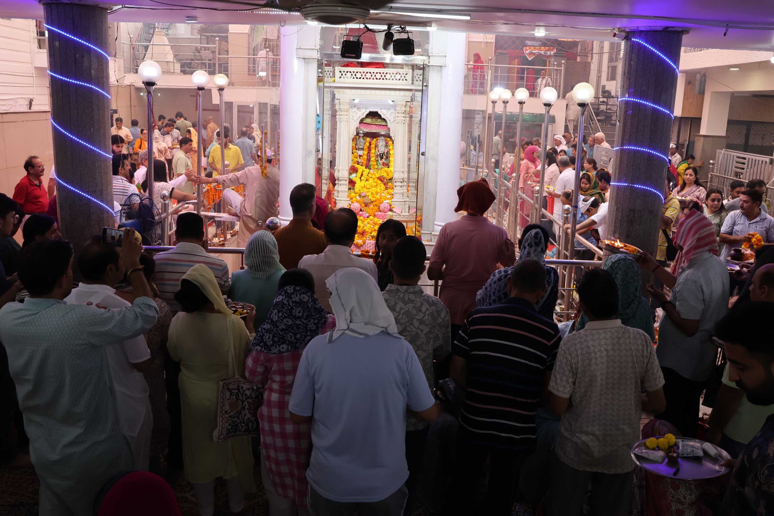 Devotees offer prayers at Mata Kheer Bhawani Temple in Jammu