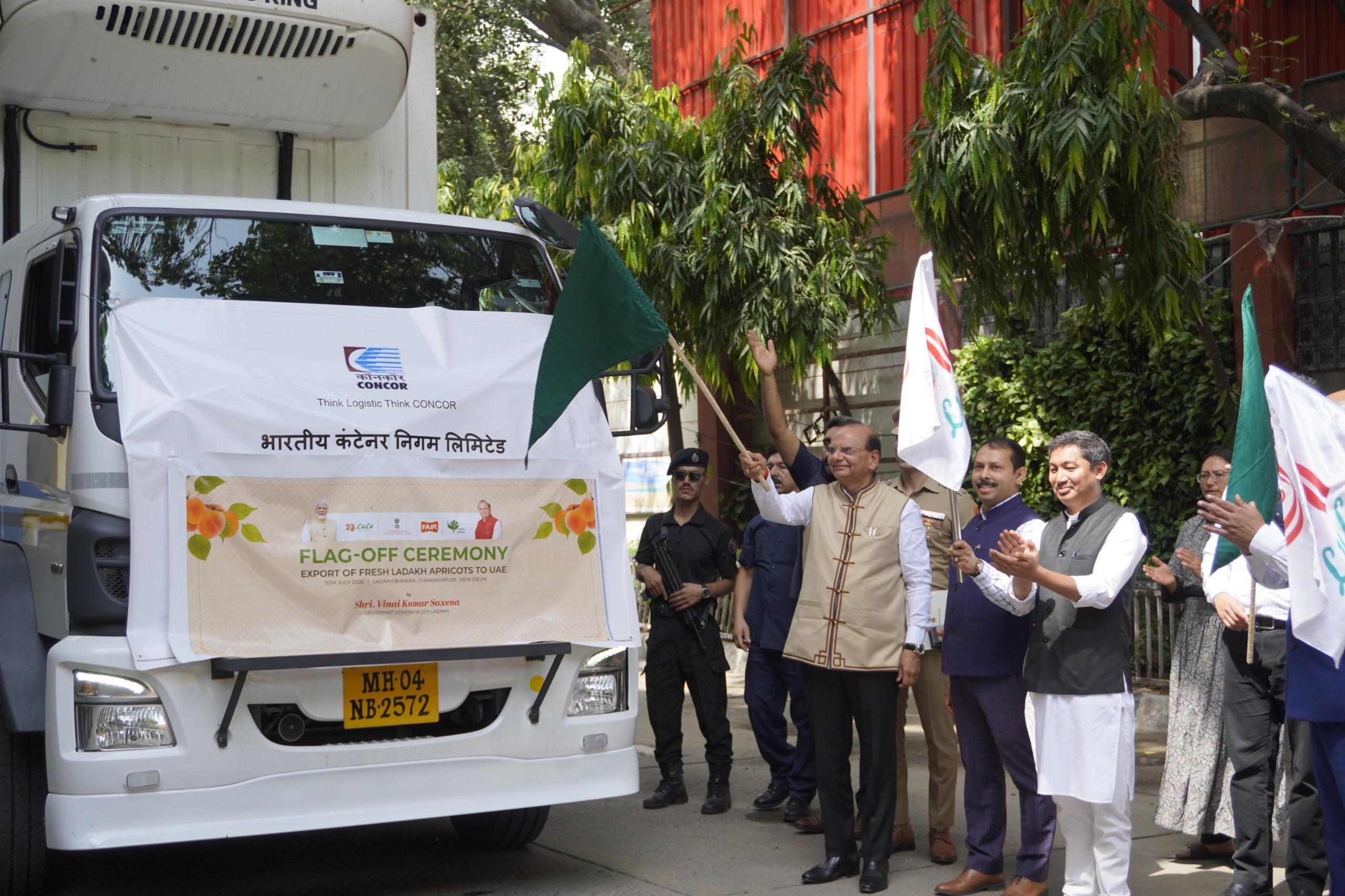 LG Saxena flags off first export consignment of 5 MT of Ladakh’s apricots to UAE