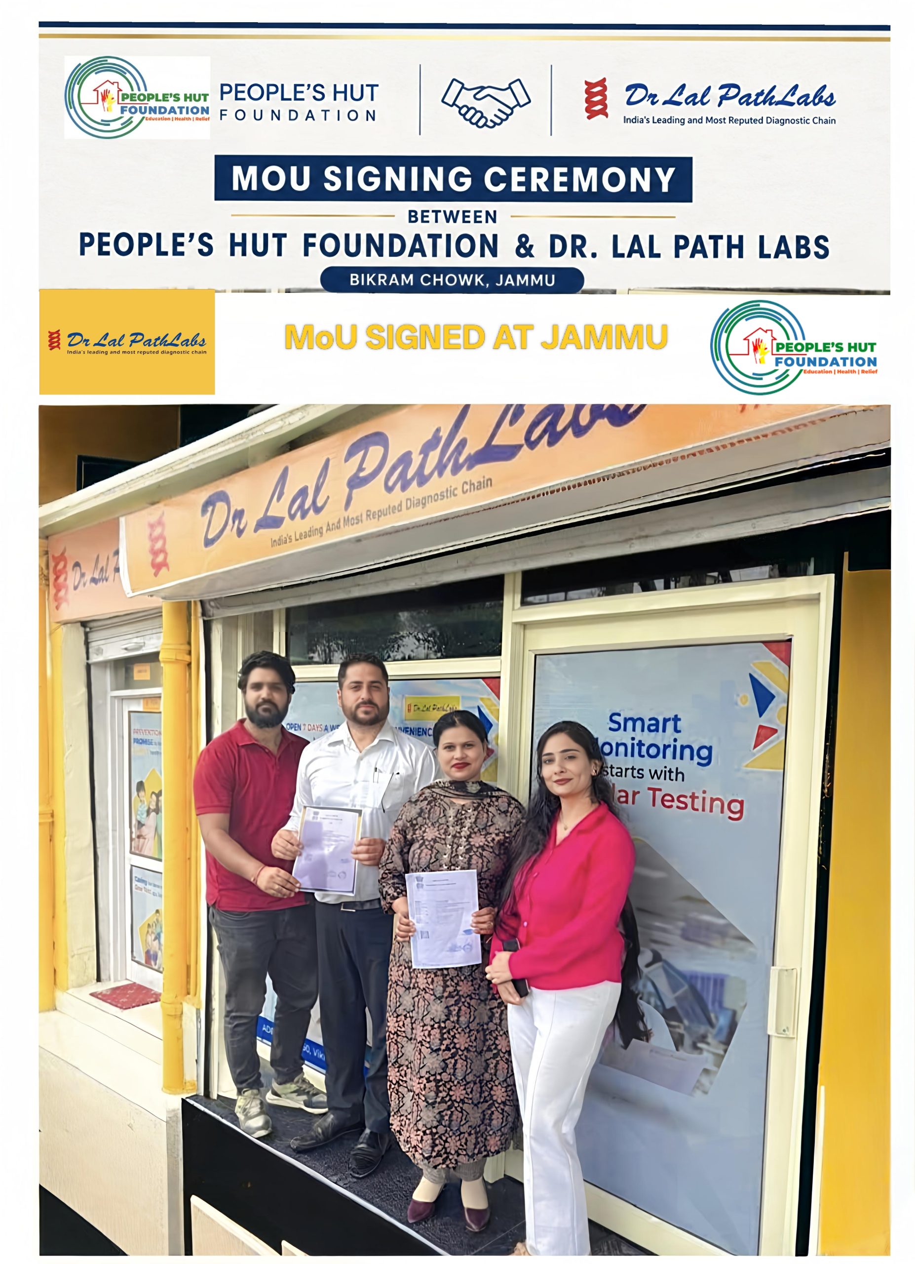 People’s Hut Foundation, Dr. Lal Pathlabs sign MoU to deliver free diagnostic care to underserved communities