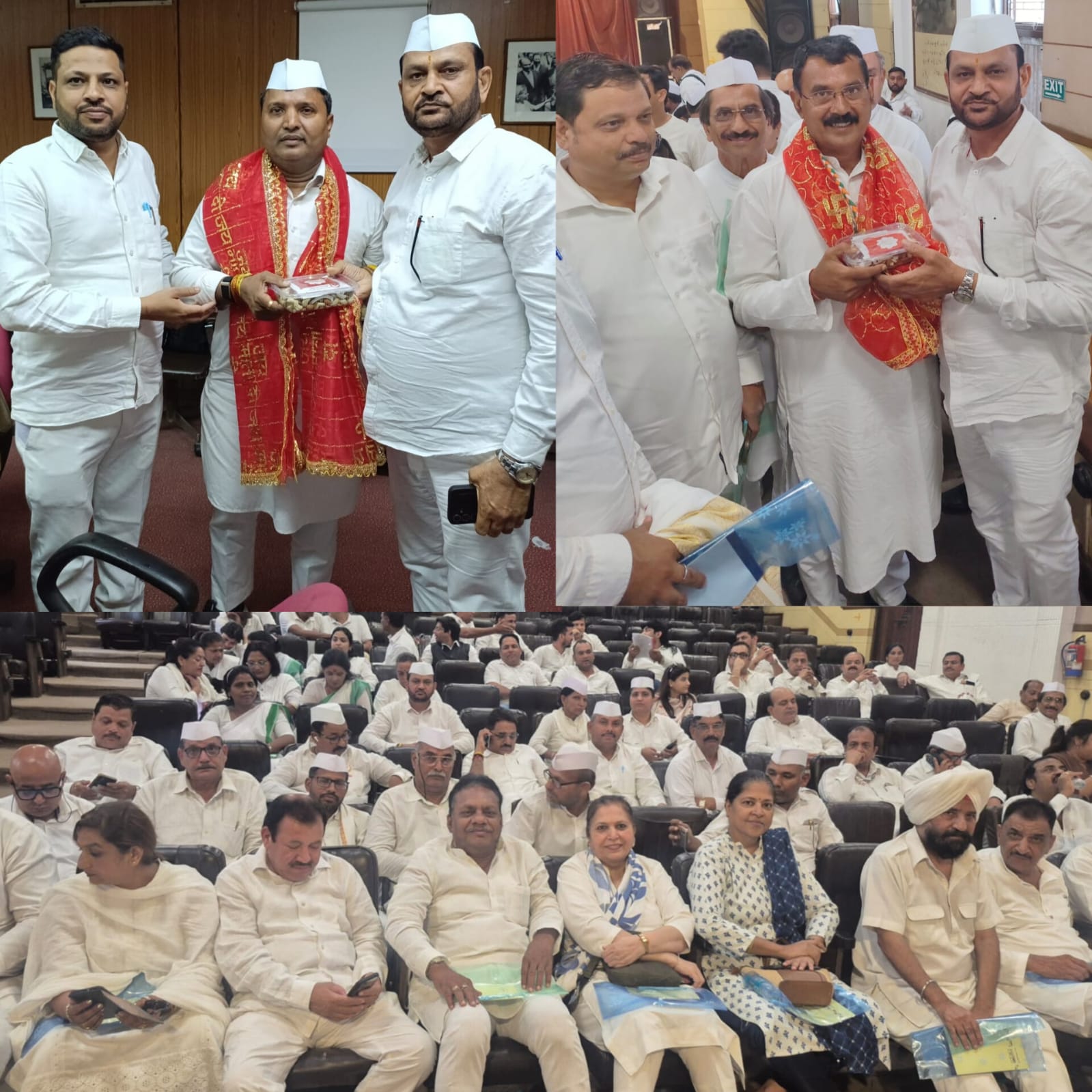 Vijay Sharma congratulates newly appointed Congress Seva Dal President B. V. Srinivas, former President Lalji Desai