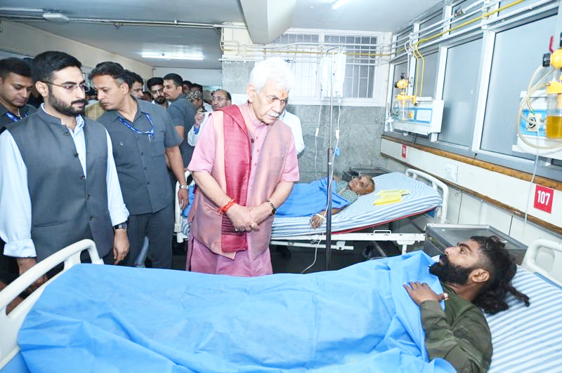 LG visits SKIMS to meet injured Amarnath Yatra pilgrims after Ganderbal bus mishap LG visits SKIMS to meet injured Amarnath Yatra pilgrims after Ganderbal bus mishap