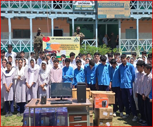 Army distributes computer sets to government schools in Dachhan