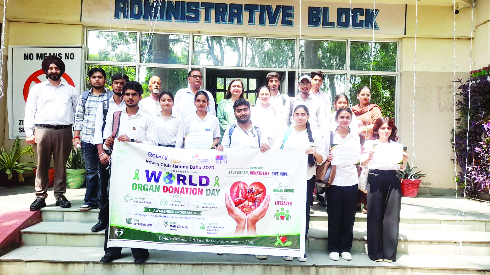 Rotary Club Jammu Bahu, MAM College unite to spread awareness on World Organ Donation Day