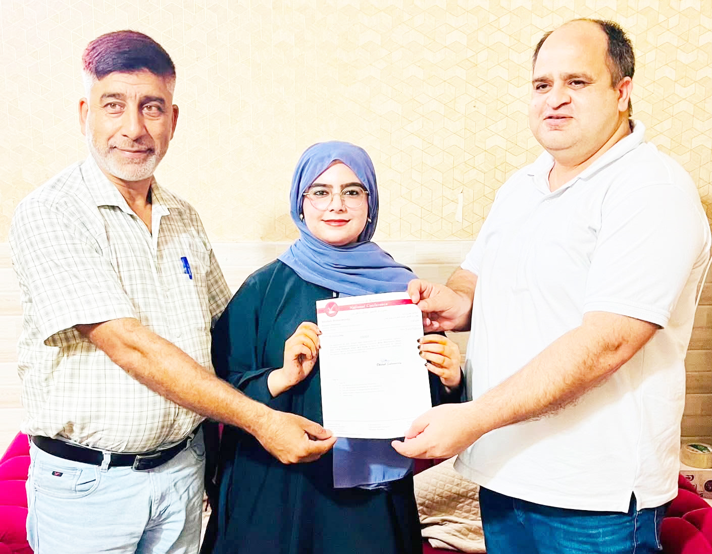 Shadab Suharwardy hands over nomination order to District President of JKNC students Union Doda