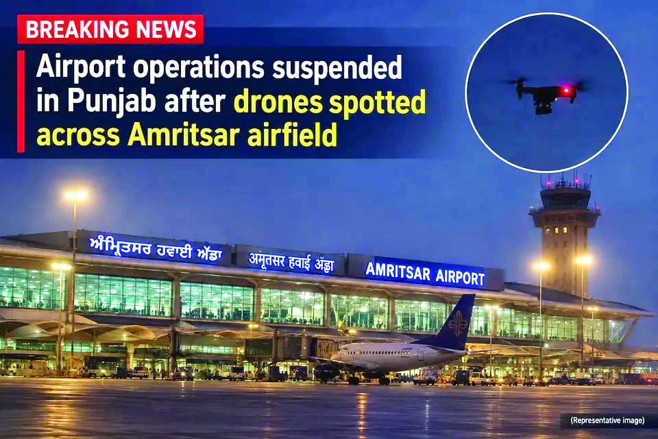 Airport operations suspended in Punjab after drones spotted across Amritsar airfield