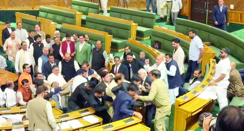 Four protesting MLAs Marshalled Out of J&K Assembly Four protesting MLAs Marshalled Out of J&K Assembly