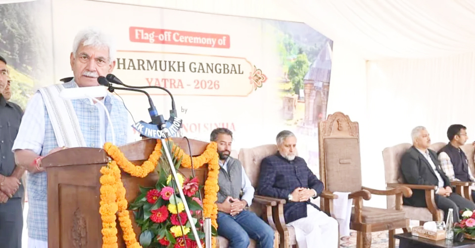 LG Manoj Sinha flags Off Annual Harmukh Gangbal Yatra 2026 from Naranag LG Manoj Sinha flags Off Annual Harmukh Gangbal Yatra 2026 from Naranag
