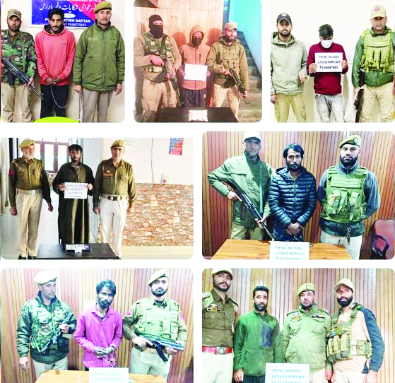 Anantnag Police register 8 NDPS cases, Arrest 7 suspects; Over 7.86 Kg contraband seized