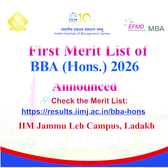 IIM Jammu releases first admission list for BBA (Hons.) programme at Leh Campus