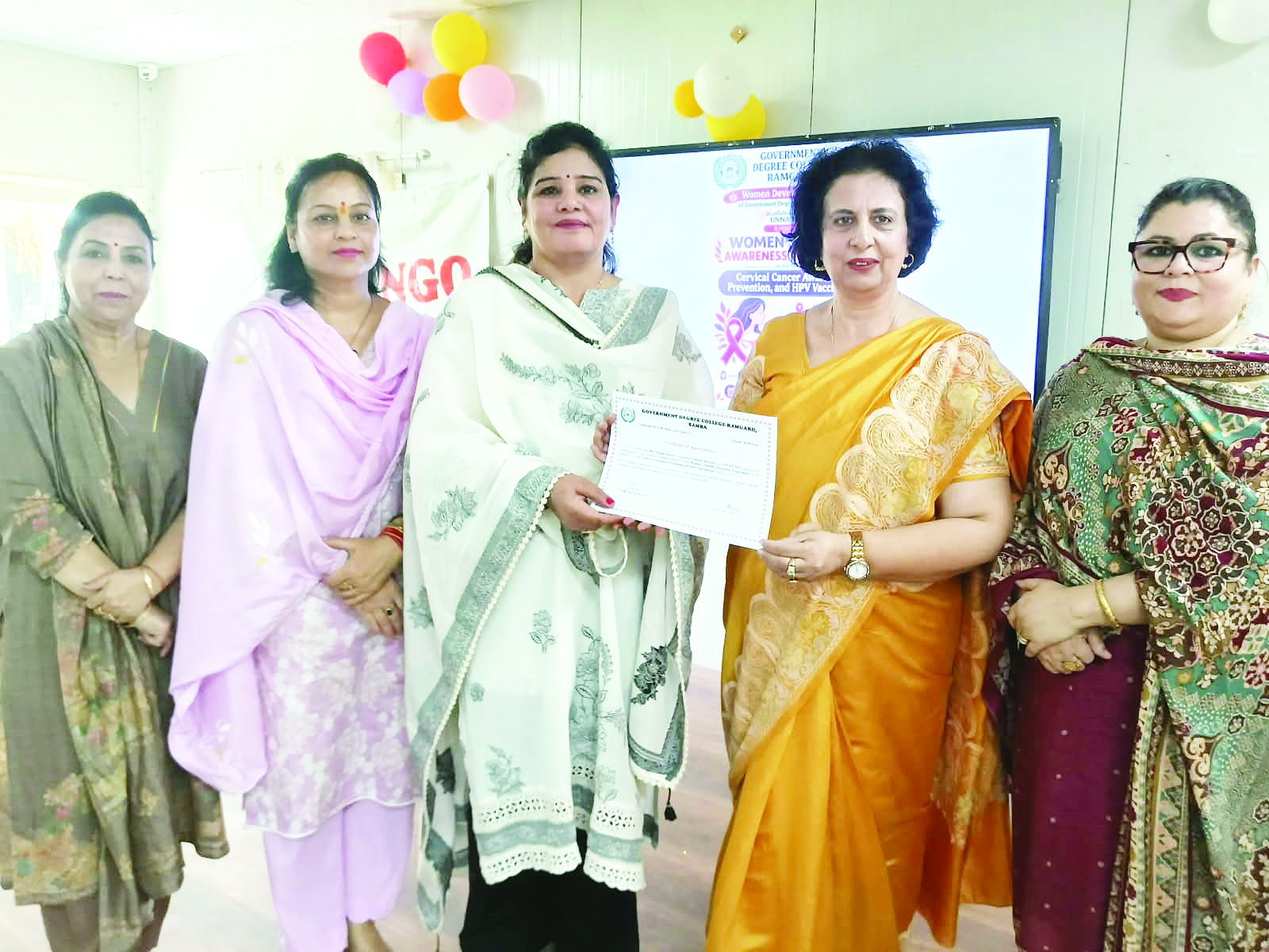 UNNAT NGO organises Women’s Health Awareness Programme on Cervical Cancer Prevention and HPV Vaccination at GDC Ramgarh